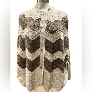 Vintage handcrafted chevron button front poncho